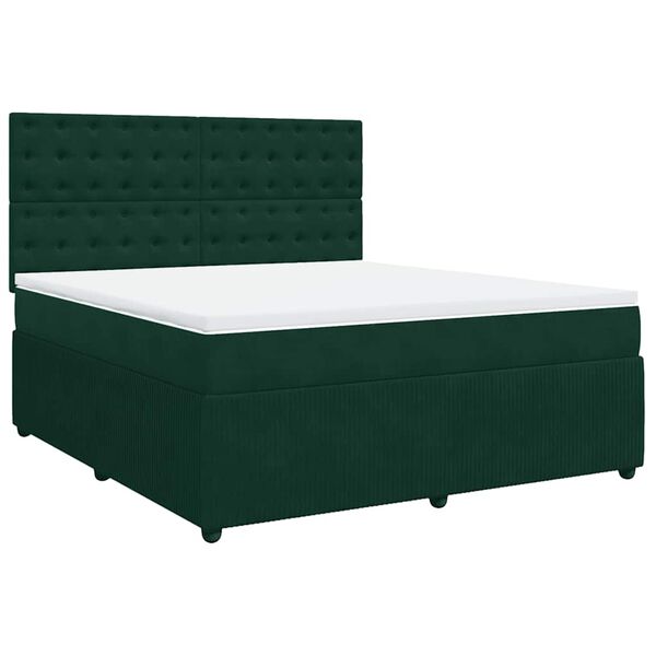 vidaXL Cama box spring con colch&oacute;n terciopelo verde oscuro 180x200 cm