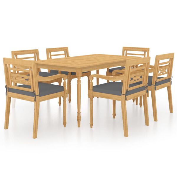 vidaXL Juego de comedor para jard&iacute;n 7 piezas teca maciza y cojines