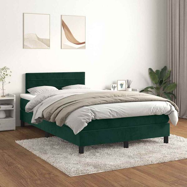 vidaXL Cama box spring con colch&oacute;n terciopelo verde oscuro 120x200 cm