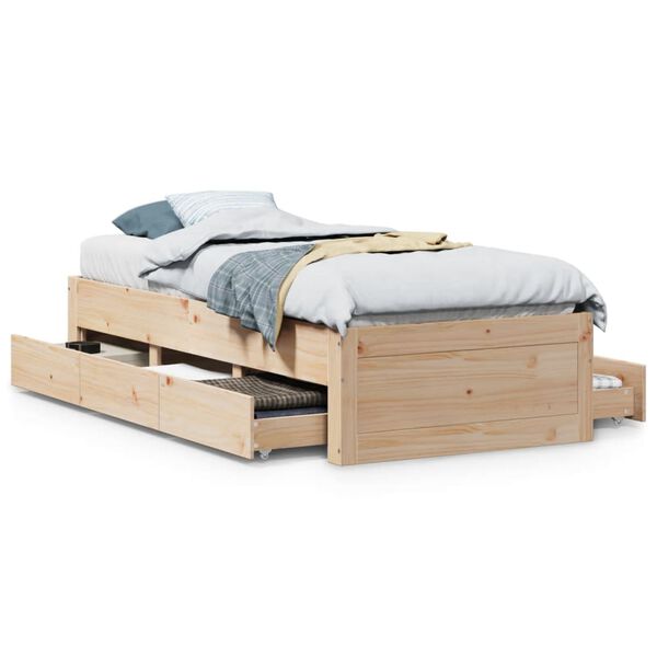 vidaXL Cama sin colch&oacute;n con cajones madera maciza de pino 75x190 cm
