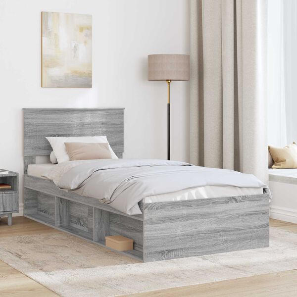 vidaXL Estructura de cama Gris Sonoma 90 x 190 cm Madera de ingenier&iacute;a