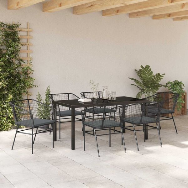 vidaXL Conjunto de Comedor de Jard&iacute;n 7 pcs Negro rat&aacute;n sint&eacute;tico