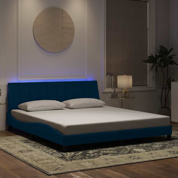 vidaXL Estructura de cama con LED sin colch&oacute;n Hanko terciopelo azul 180x200 cm