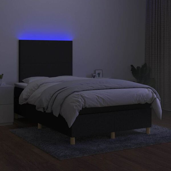 vidaXL Cama box spring con colch&oacute;n y luces LED tela negro 120x190 cm
