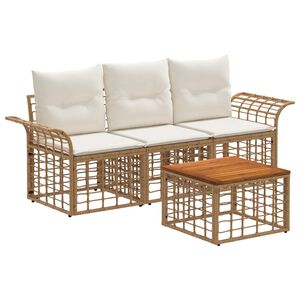 vidaXL Conjunto de sof&aacute;s de exterior 4 pcs Natural y Crema Poli&eacute;ster