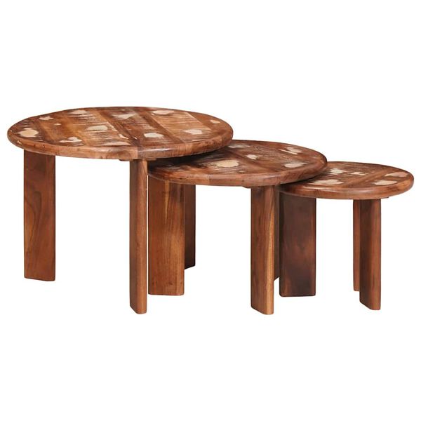 vidaXL Mesas de Caf&eacute; Nido 3 pcs Multicolor Madera reciclada maciza