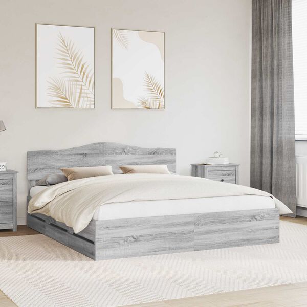vidaXL Estructura de cama Gris Sonoma 200 x 200 cm Madera Ingenieril