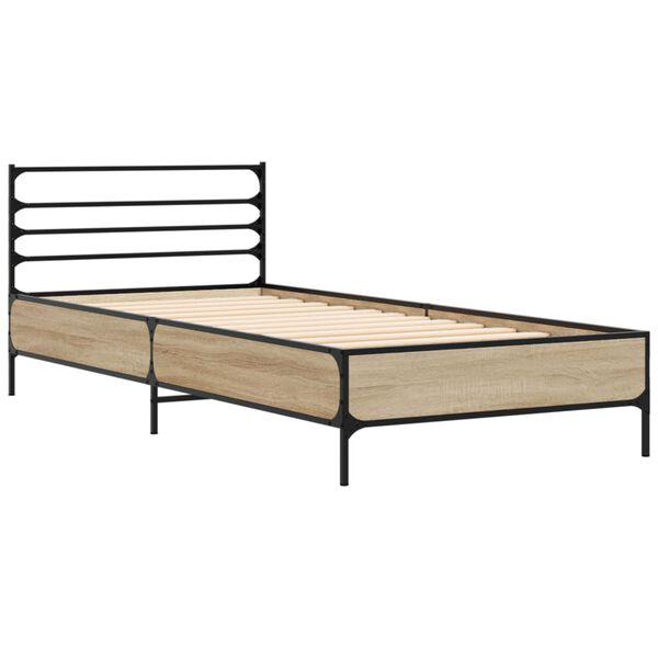 vidaXL Estructura cama madera ingenier&iacute;a metal roble Sonoma 90x200 cm