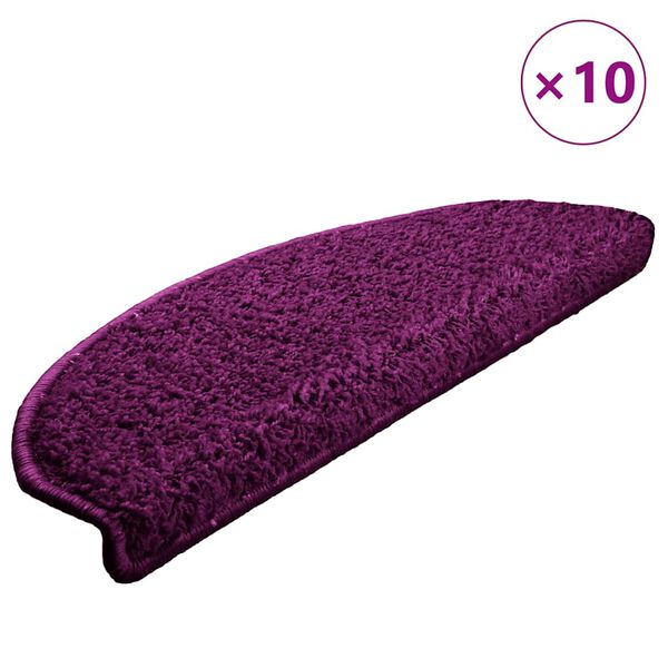 vidaXL Felpudos para escaleras 10 unidades 65x21x4 cm violeta semicircular grande
