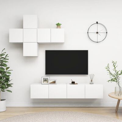 vidaXL Juego de mueble para TV de 7 piezas madera de ingeniería blanco