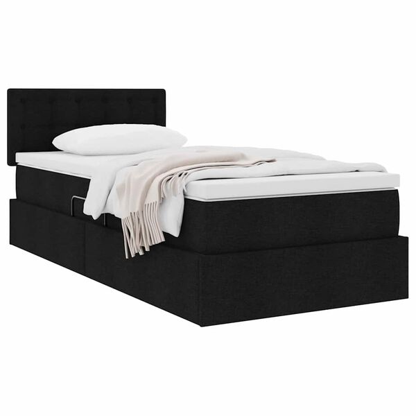 vidaXL Cama con almacenamiento y colch&oacute;n Negro 100 x 200 cm