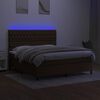 vidaXL Cama box spring colch&oacute;n luces LED tela marr&oacute;n oscuro 160x200cm
