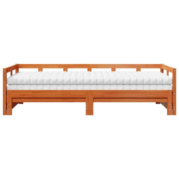 vidaXL Sof&aacute; cama nido con colchones madera maciza marr&oacute;n 90x190 cm