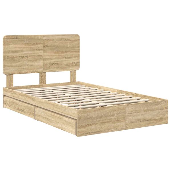 vidaXL Cama con almacenamiento con cabecera Roble Sonoma 135 x 190 cm