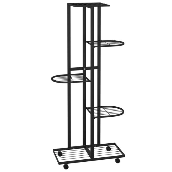 vidaXL Soporte para flores 5 alturas y ruedas hierro negro 44x23x100cm