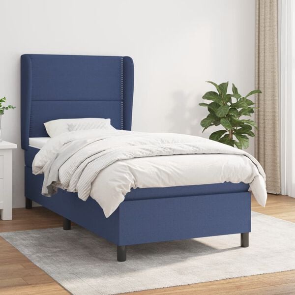 vidaXL Cama box spring con colch&oacute;n tela azul 100x200 cm