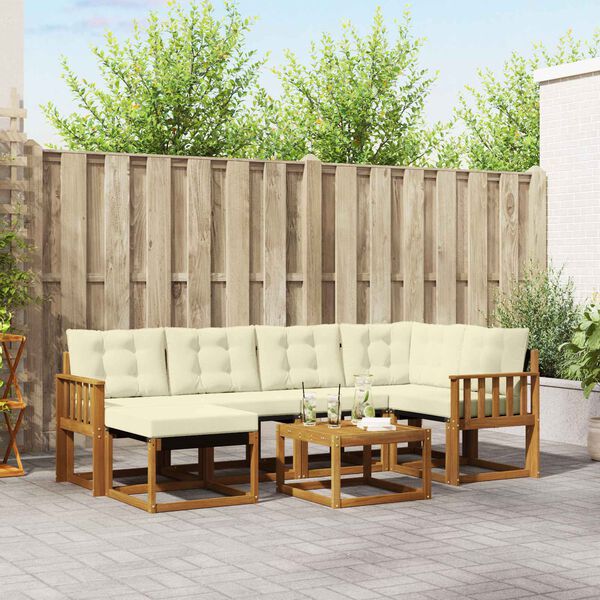 vidaXL Conjunto de sof&aacute;s de exterior con coj&iacute;n 7 pcs Natural y Crema