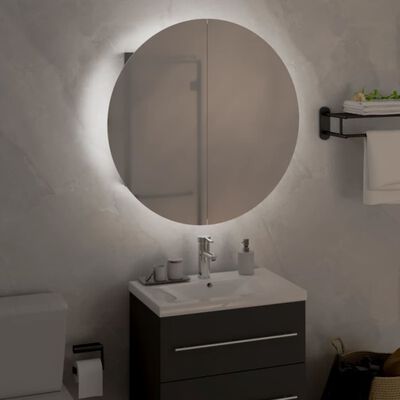 vidaXL Armario de baño con espejo redondo y LED gris 47x47x17,5 cm