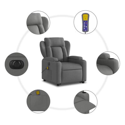 vidaXL Sillón de masaje eléctrico reclinable elevable tela gris oscuro