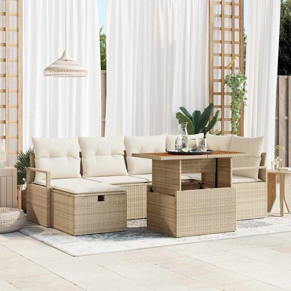 vidaXL Conjunto de sofás de jardín 7 pcs Beige ratán sintético