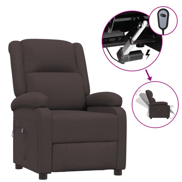 vidaXL Sill&oacute;n reclinable el&eacute;ctrico tela marr&oacute;n oscuro