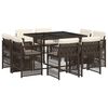 vidaXL Set comedor para jard&iacute;n 9 pzas y cojines rat&aacute;n sint&eacute;tico marr&oacute;n