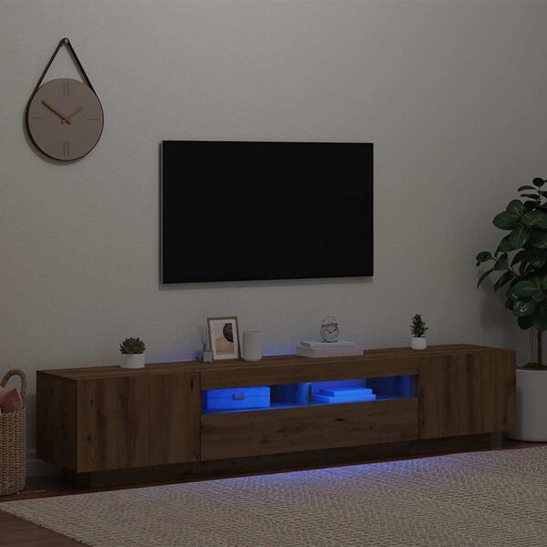 vidaXL Mueble de TV luces LED madera roble artisan 200x35x40 cm