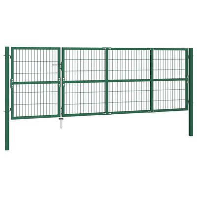 vidaXL Puerta de valla de jardín con postes acero verde 350x120 cm