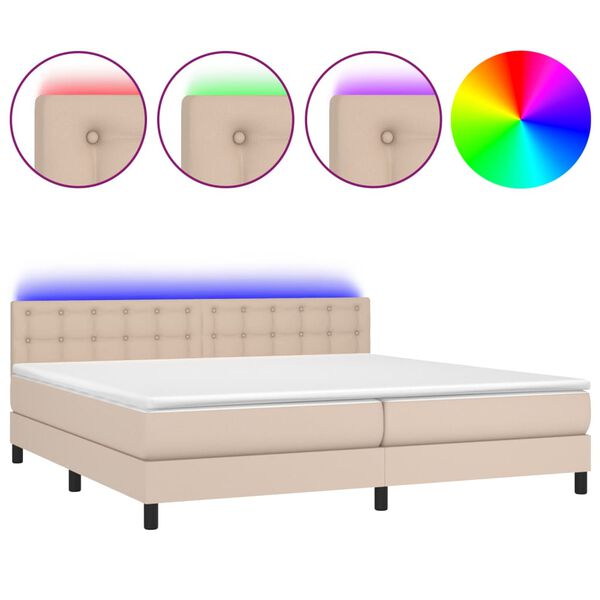 vidaXL Cama box spring colch&oacute;n LED cuero sint&eacute;tico capuchino 200x200cm