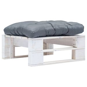 vidaXL Otomana de palets de jard&iacute;n con coj&iacute;n gris madera blanca