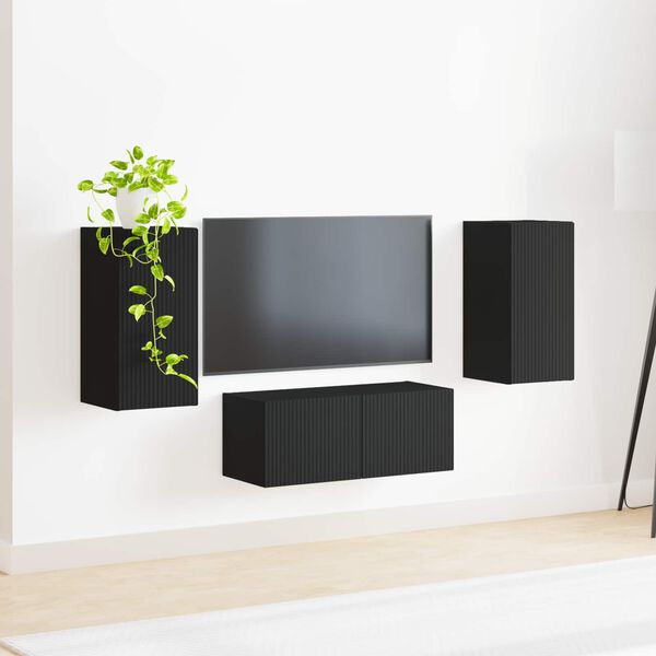 vidaXL Conjunto de mueble de TV 6 pcs Negro Madera de ingenier&iacute;a