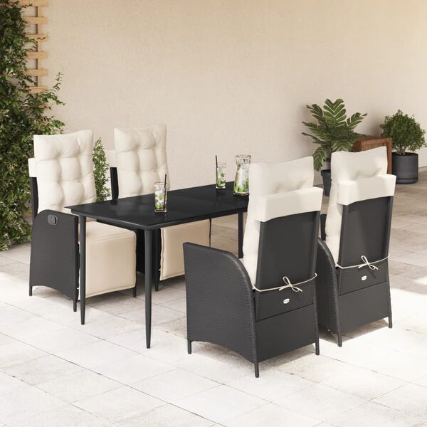 vidaXL Set de muebles jard&iacute;n 5 pzas con cojines rat&aacute;n sint&eacute;tico negro