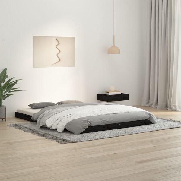 vidaXL Estructura de cama doble madera maciza pino negro 135x190 cm