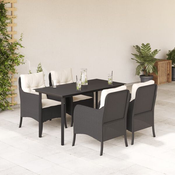 vidaXL Set de muebles jard&iacute;n 5 pzas con cojines rat&aacute;n sint&eacute;tico negro