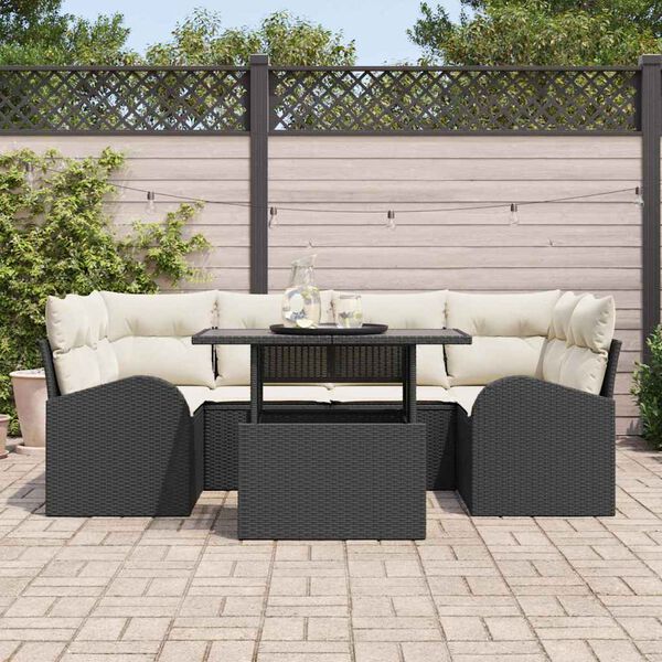 vidaXL Conjunto de sof&aacute; de jard&iacute;n con coj&iacute;n 7 pcs Negro Polirat&aacute;n
