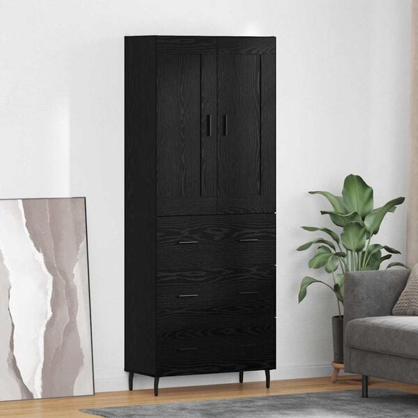 vidaXL Aparador alto con caj&oacute;n 2 pcs Roble Negro Madera de ingenier&iacute;a