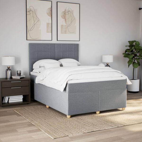 vidaXL Cama box spring con colch&oacute;n tela gris claro 140x200 cm