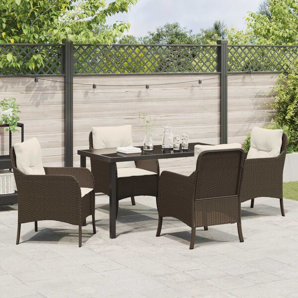 vidaXL Conjunto de Comedor de Jard&iacute;n 5 pcs Marr&oacute;n rat&aacute;n sint&eacute;tico