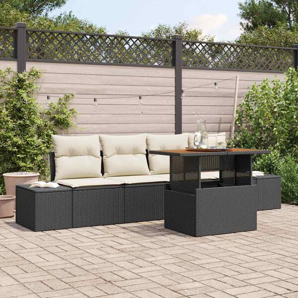 vidaXL Conjunto de sofá de jardín 5 pcs Negro Poliratán