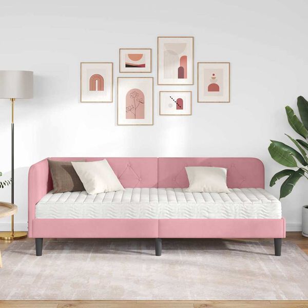 vidaXL Estructura de cama en esquina Rosa 80 x 200 cm Terciopelo