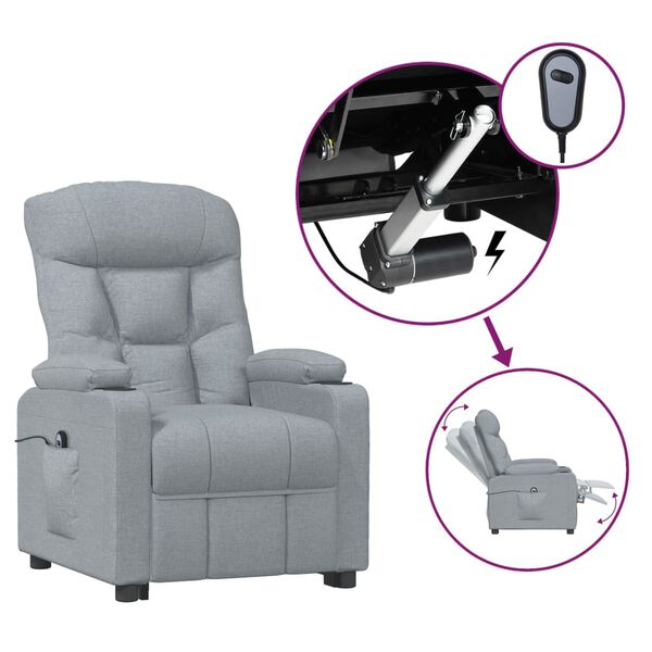 vidaXL Sill&oacute;n reclinable el&eacute;ctrico tela gris claro