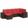 vidaXL Set sof&aacute;s de jard&iacute;n 6 piezas y cojines rat&aacute;n sint&eacute;tico marr&oacute;n