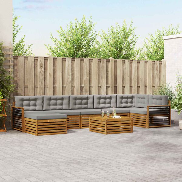 vidaXL Juegos de sof&aacute;s con coj&iacute;n 8 pcs Gris Natural y Claro