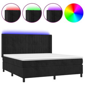 vidaXL Cama box spring colch&oacute;n y LED terciopelo negro 160x200 cm