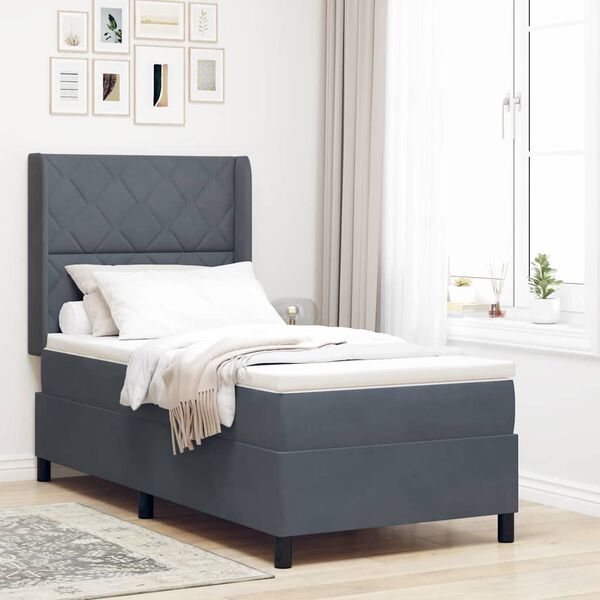 vidaXL Cama con Box Spring LED y Colch&oacute;n Gris oscuro 90 x 190 cm