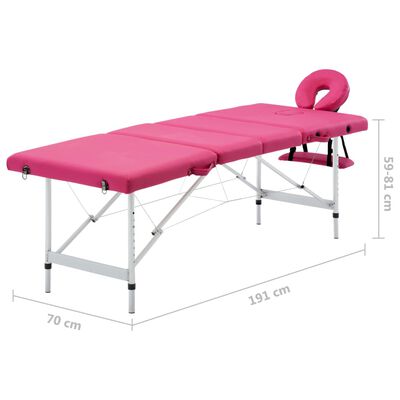 vidaXL Camilla de masaje plegable 4 zonas aluminio rosa