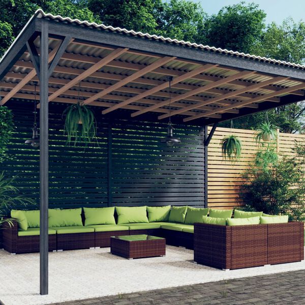vidaXL Set muebles de jard&iacute;n 11 pzas y cojines rat&aacute;n sint&eacute;tico marr&oacute;n