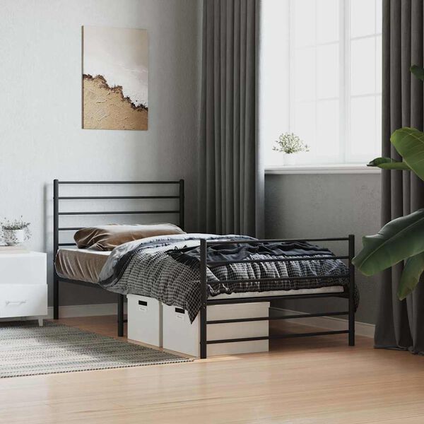 vidaXL Estructura cama sin colchón con estribo metal negro 75x190 cm