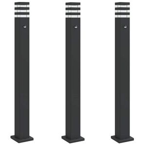 vidaXL L&aacute;mparas suelo exterior con sensor 3 uds aluminio negro 110 cm