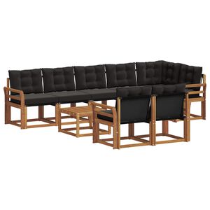 vidaXL Conjunto de sof&aacute;s de exterior con coj&iacute;n 9 pcs Natural y negro